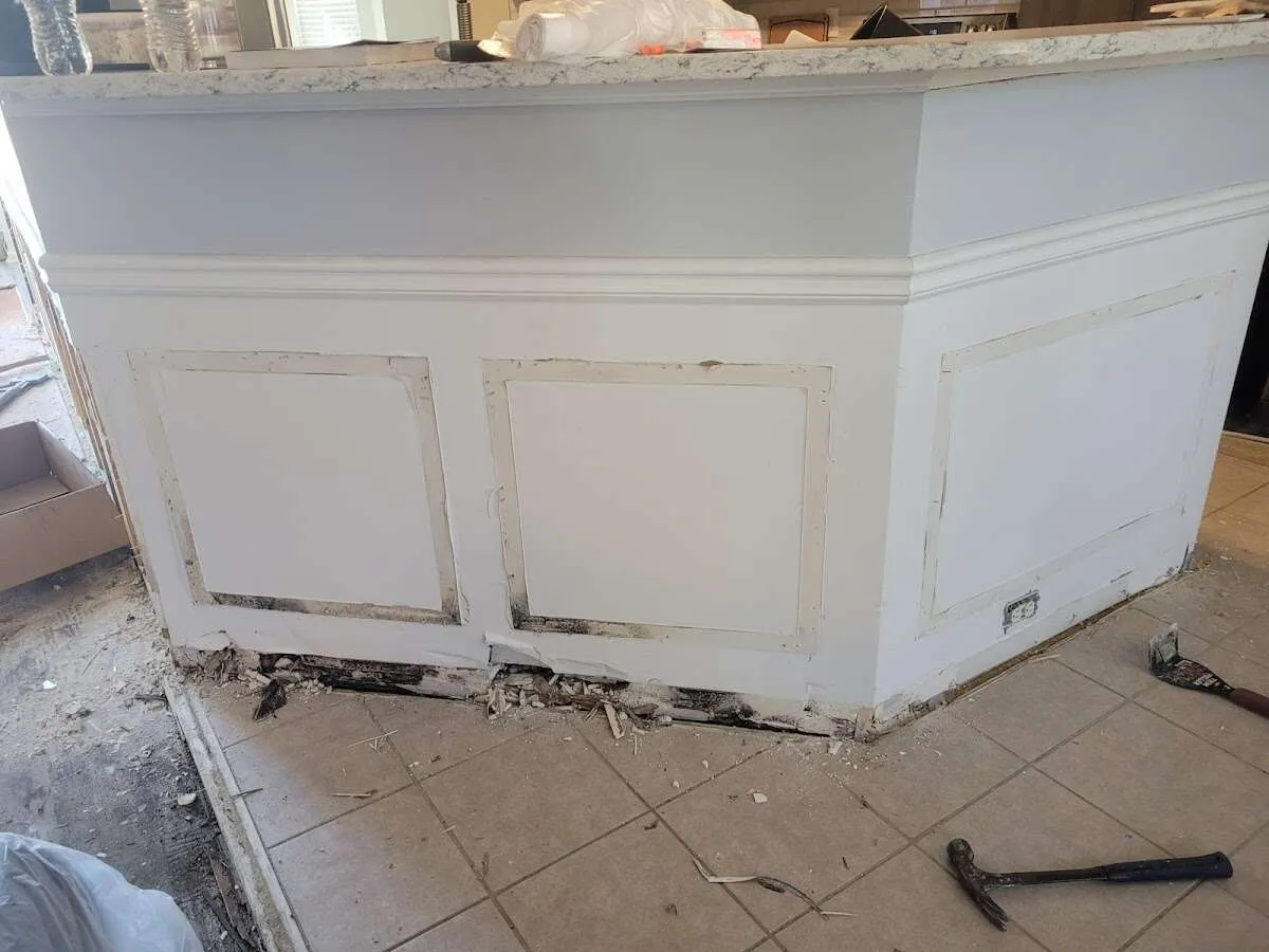 Water damage and mold on kitchen during Sewage Cleanup & Sanitation in South Patrick Shores